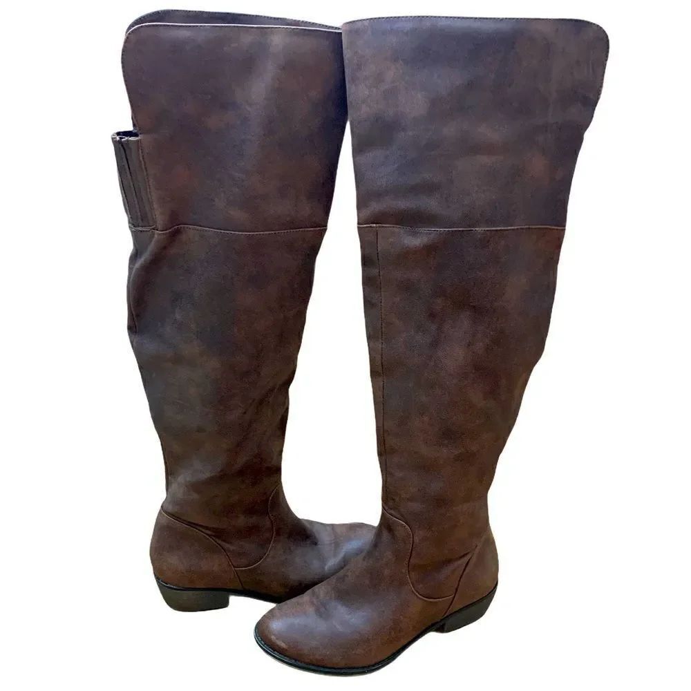 Knee high vegan leather distressed look boots